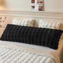 LIFEREVO Fluffy Faux Rabbit Fur Body Pillow Cover, Luxury Bubble Waffle Shaggy Plush Bed Body Pillowcase with Zipper Closure, Long 20"x54" Fuzzy Furry Pillow Case for Adults Kids Girls Teens, Black