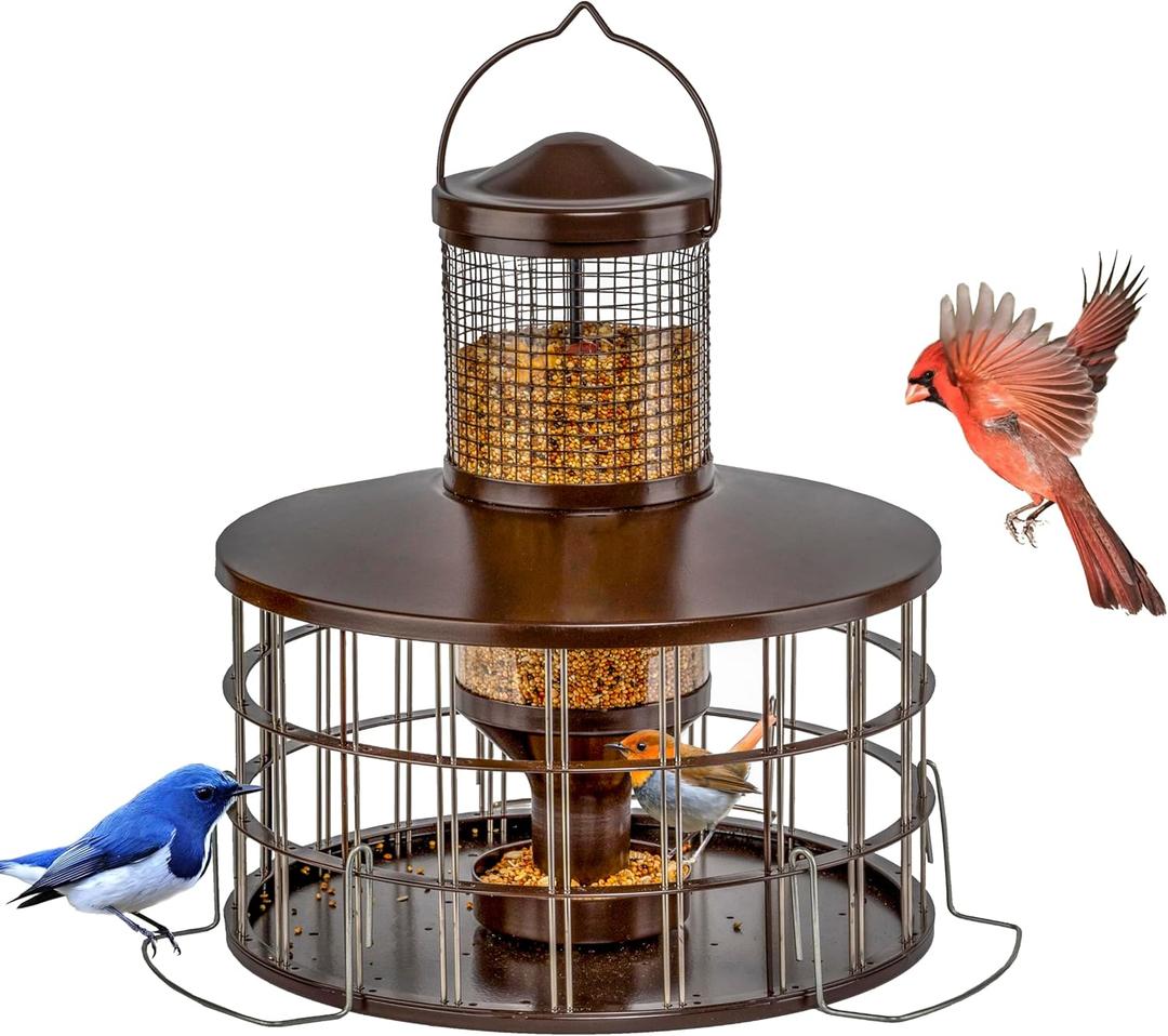 Upgraded Squirrel Proof Bird Feeders, 3Lbs Capacity Caged Bird Feeder, Innovative DIY Starling-Proof, Flexible Adjustment of Grille Size, Caged Seed Tube Feeders Outside Hanging (Copper)