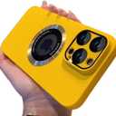 Magnetic Series Designed for iPhone 16 Pro Max Case,[Compatible with MagSafe][Military Drop&Hard PC Full Body Protector],Luxury Matte Logo View Shockproof Cover,Yellow