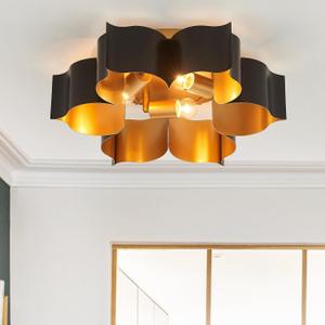 VILUXY Modern Black and Gold Flush Mount Ceiling Light 19 Flower Close to Ceiling Light Fixtures 3 Lights Vintage for Hallway, Entryway, Closet, Bedroom, Kitchen