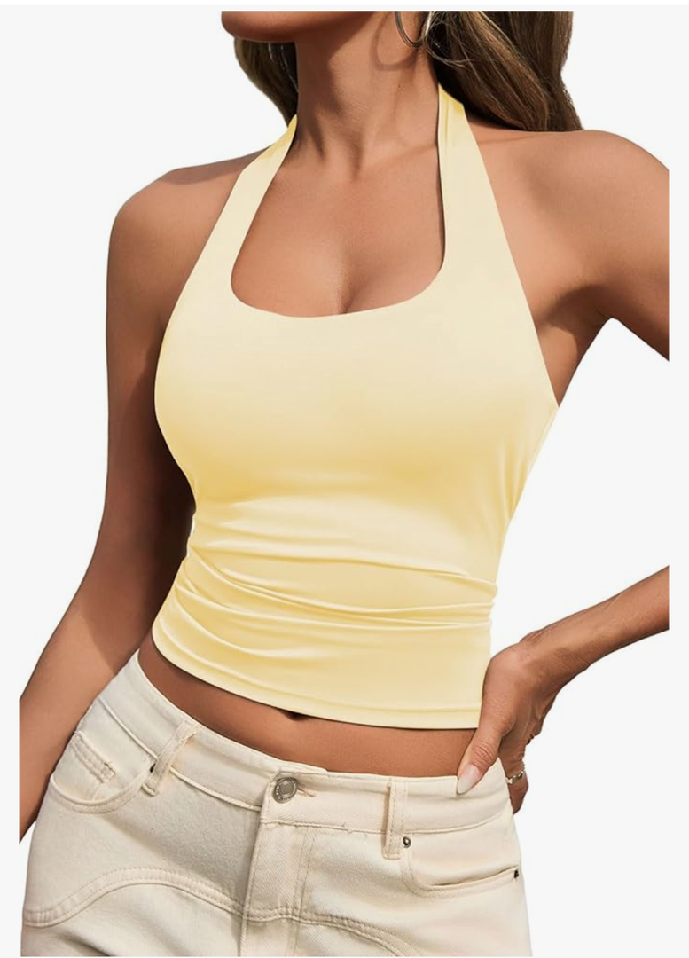 Womens Tank Tops Sexy Halter Neck Going Out Tops Summer 2025 Trendy Backless Workout Shirts Sleeveless Y2k Clothes, Size L