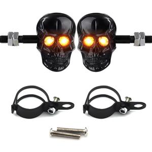 kucehiup Skull Head LED Amber Turn Signal Motorcycle Turn Signals 10mm Screw Blinkers Indicator Light Universal(Black)