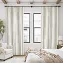 Natural Cream Pinch Pleated 100% Blackout Curtains 95 Inches Long Linen Room Darkening Window Curtains for Living Dining Room Bedroom Memory Shape Thermal Insulated Pinch Pleat Double Layer Drapes