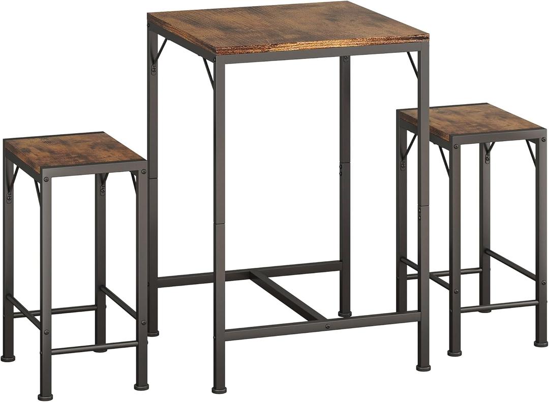 Homeiju Bar Table and Chairs Set, Square Bar Table with 2 Stools, Space-Saving Dining Pub Set for 2, Perfect for Kitchen, Breakfast Nook, Living Room & Small Spaces, 23.6 x 23.6 x 37.8 inches