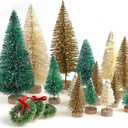 30 Pieces Miniature Sisal Frosted Christmas Trees Bottle Brush Mini Trees Plastic Tabletop Trees Ornaments for Christmas Room Decor Home Table Top Decoration and Crafts