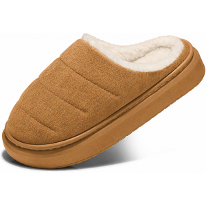 SHIBEVER Fuzzy Slippers Women Indoor: Memory Foam Warm House Shoes - Slip On Closed Toe Comfy Bedroom Slippers Women Size 42-43, Brown