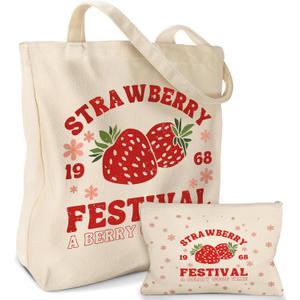 Aesthetic 2 Pack Canvas Tote Bag - with Makeup Pouch Bag for Women Reusable Grocery Bag for Gym, Travel, Work