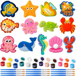 Soulchen 24 Sets Under The Sea Painting Kit Ocean Animals Party Plaster DIY Craft Kit with Cards Summer Holiday DIY Sea Figurines Coloring Craft for Exchange Gift Birthday Party Painting Activities