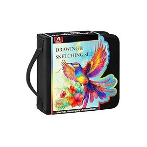 106 Pack Drawing Set Sketching Kit, Pro Art Supplies with 3-Color Sketchbook, Coloring Book, Graphite Colored Charcoal Watercolor & Metallic Pencils, Drawing Supplies Gift Case for Artists Adults Kids