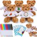 Blueweenly 20 Pcs Make Your Own Valentines Stuffed Bear Kit Including 9.84 Inches Velvet Animal White T Shirt 12 Colors Pens and Card DIY Stuffed Plush Valentine Gift for Crafts (Brown, Bear)