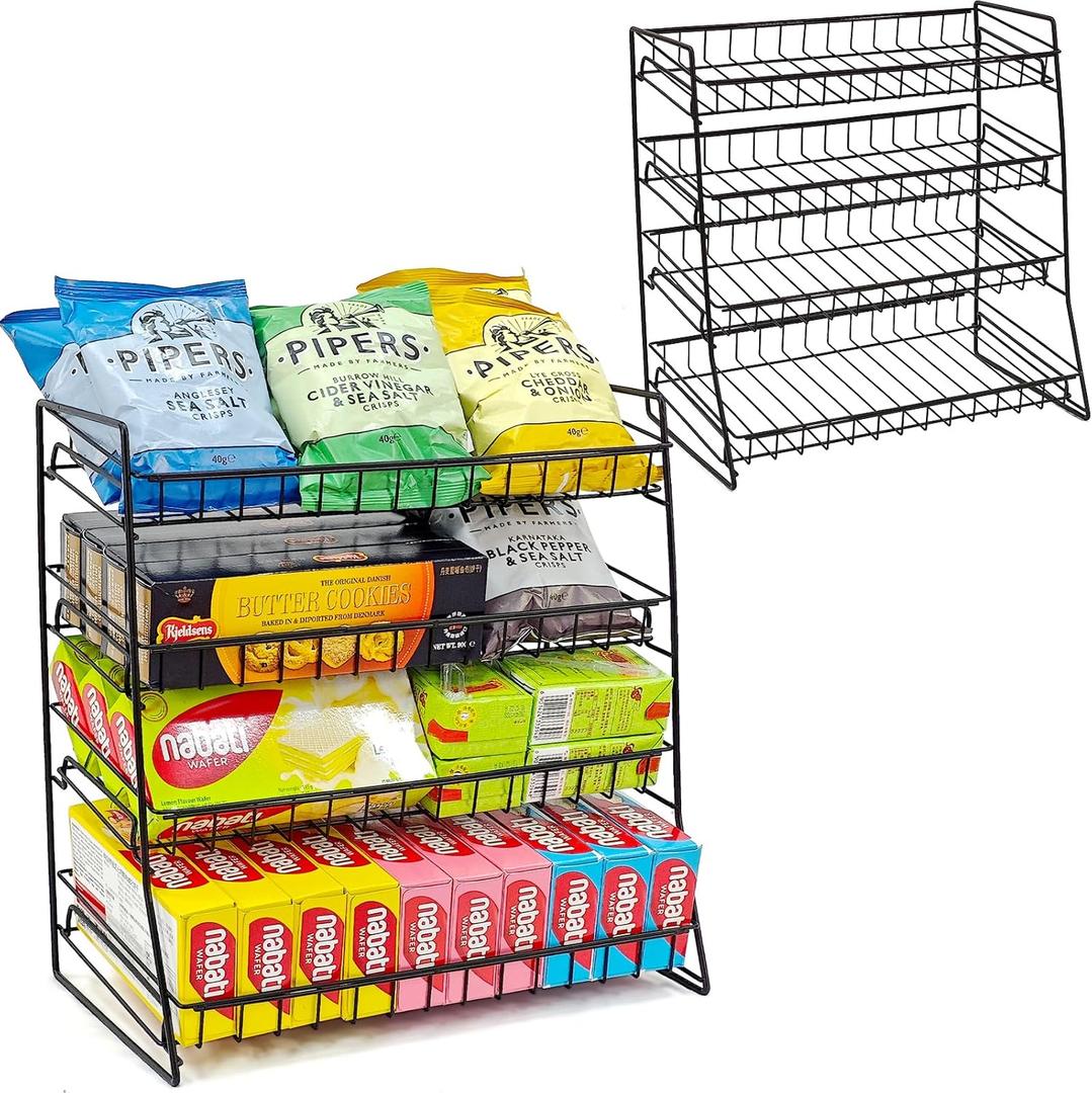 ROSROSE Candy Display Rack 2 Pack, Snack Display for Counter, Snack Organizer for Countertop, Metal Shelf Chip Rack Display Stand Chip Bag Holder, Concession Stand Retail Display