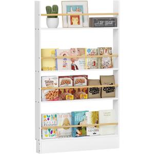 Behind the Door Book Shelf 4 Tier Narrow Kids Bookshelf Wall Mounted, 27.6"W x 47.2"H x 3.9"D