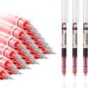 24 Pieces Rolling Ball Pens, Quick Dry Ink 0.5 mm Extra Fine Point Pens Liquid Ink Pen Rollerball Pens (Red-24 PCS)