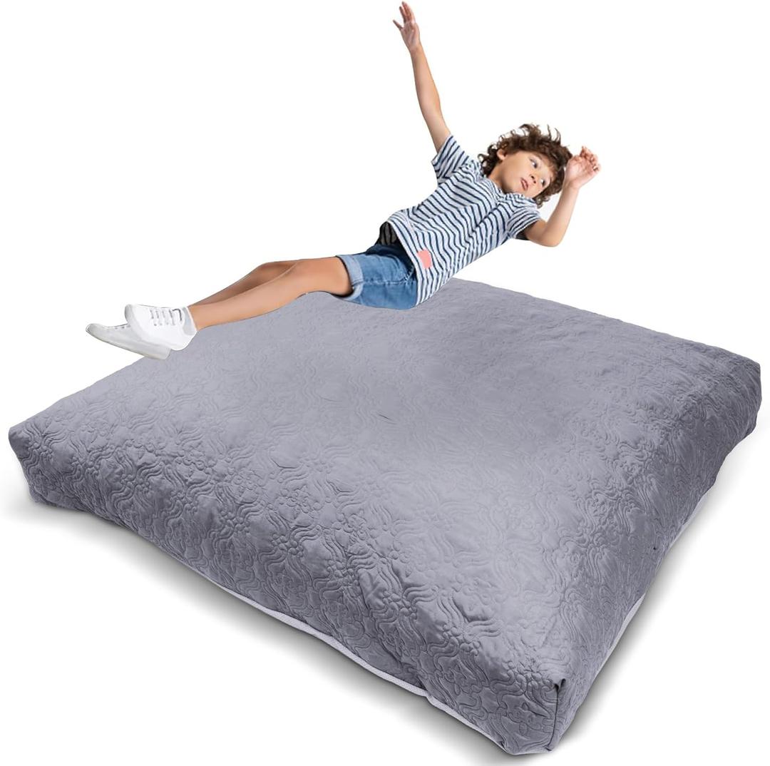 Matini Home Crash Pad Special - Sensory Pad with Cover Foam Blocks for Kids and Adults, Ideal Gymnastics Equipment to Jump, Play or Relax - Grey Pattern 60" X 60"
