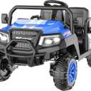 Electric Car for Kids, 24V 4 Seater Ride on Toys w/Parent Remote, 4 Wheeler Suspension, Max 220lbs Weight Capacity, USB, Music, Radio, LED Light, Ride on Truck for Boy/Girl Ages 3-8, Blue