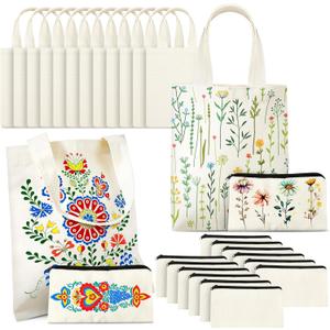 Amylove 24 Pcs Mini Canvas Tote Bag Set Include Small Canvas Bag Blanks Small Pouches with Zipper for Sublimation (8 x 10, Natural Color)