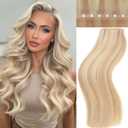 Twin Tab Butterfly Genius OVO Weft Human Hair Extensions Simulated Scalp Latest Double Invisible Real 100% Remy Human Hair Weft with Micro Bead 100g 7ps 18 Inch Strawberry Highlight Blonde