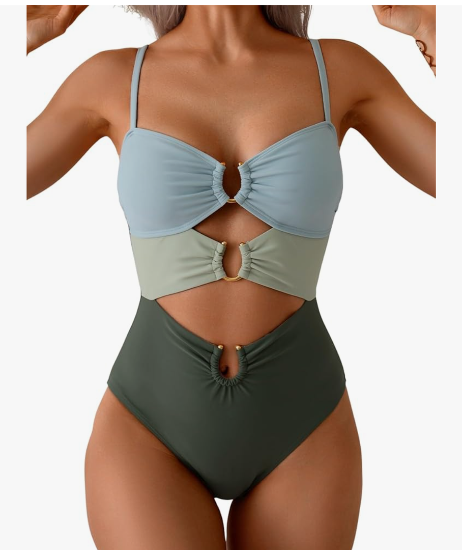 Eomenie One Piece Swimsuit for Women Ring Linked Monokini Sexy Bathing Suit Cutout Swim Suit M