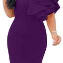 XXTAXN Women's Cocktail Bodycon Ruffle Sleeveless Formal Midi Pencil Dress (Purple, XL)