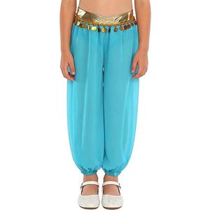 Girls Belly Dance Chiffon Harem Pants Indian Arabian Stage Performance Sequin Tassel Trousers, S, Turquoise, 6 yrs