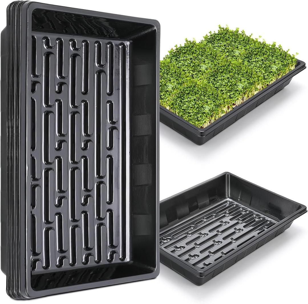 Sckee Upgraded 5 Pack Plant Growing Trays Seed Starting Tray Microgreens Growing Trays Seedling Plant Germination Starter Tray Transplant Fodder Flats, No Holes, No Leakage, Reusable (1017)