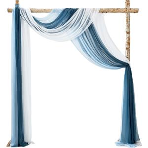 TINGE TIME 3 Panels Wedding Arch Draping Fabric, 30" x 20ft Gradient Blue Chiffon Fabric Drapery Sheer Backdrop Curtain for Weddings Ceremony Party Decoration,Wedding Arch Drapes for Weddings Ceremony