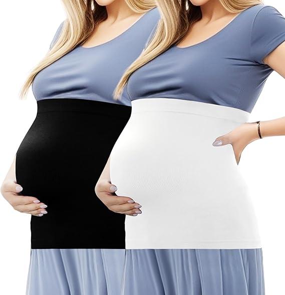 2 Pcs Maternity Belly Band, Belly Bands for Pregnant Women, Pregnancy Support Belly Belt Bands for Pregnancy and Postpartum
 Black and White Size 4