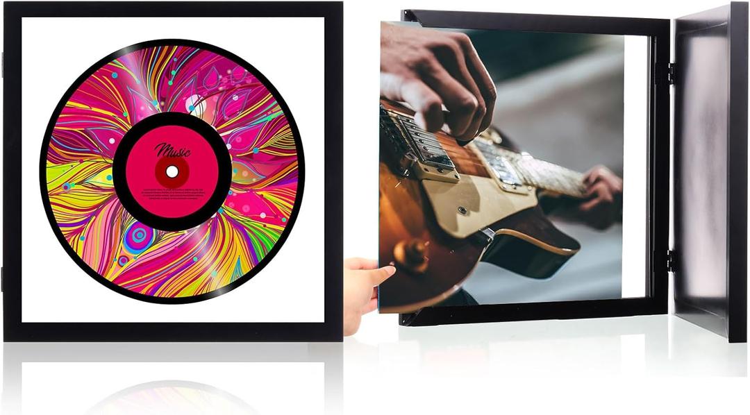 RattanView 2 Pack Vinyl Record Frame Picture Frame 12 x 12 Inch Wood Black Music Record Album Frames Wall Mount Display Frame, LP Covers