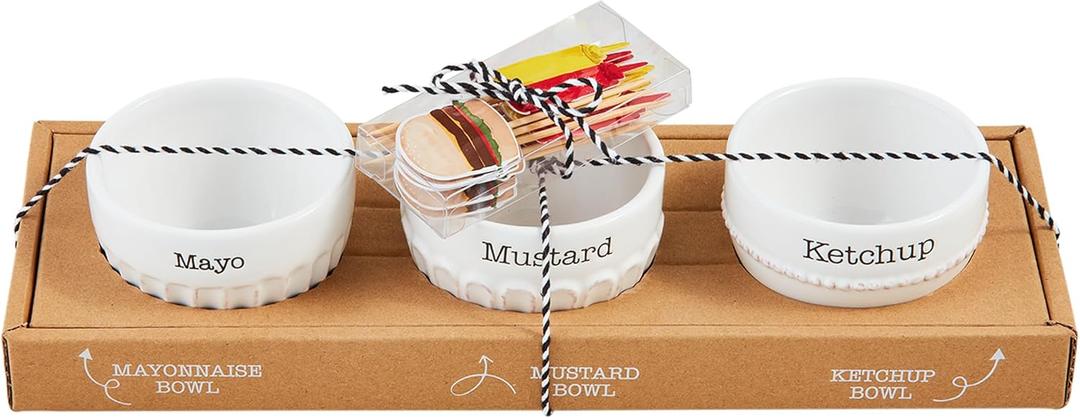 Mud Pie Circa Condiment Set, dip 2" x 3" dia | toothpick 3 1/2", WHITE