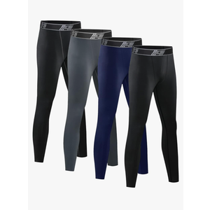 HOPLYNN 4 Pack Youth Boy’s Compression Pants Leggings Tights Athletic Base Layer Under Pants Gear for Football Sports, 8-9 Y