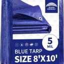 RAINDEWAY Tarps 8x10 Feet 5 Mil Blue Waterproof Tarp Multipurpose Tear Resistant Poly Tarp Cover for Car Roof Camping Patio