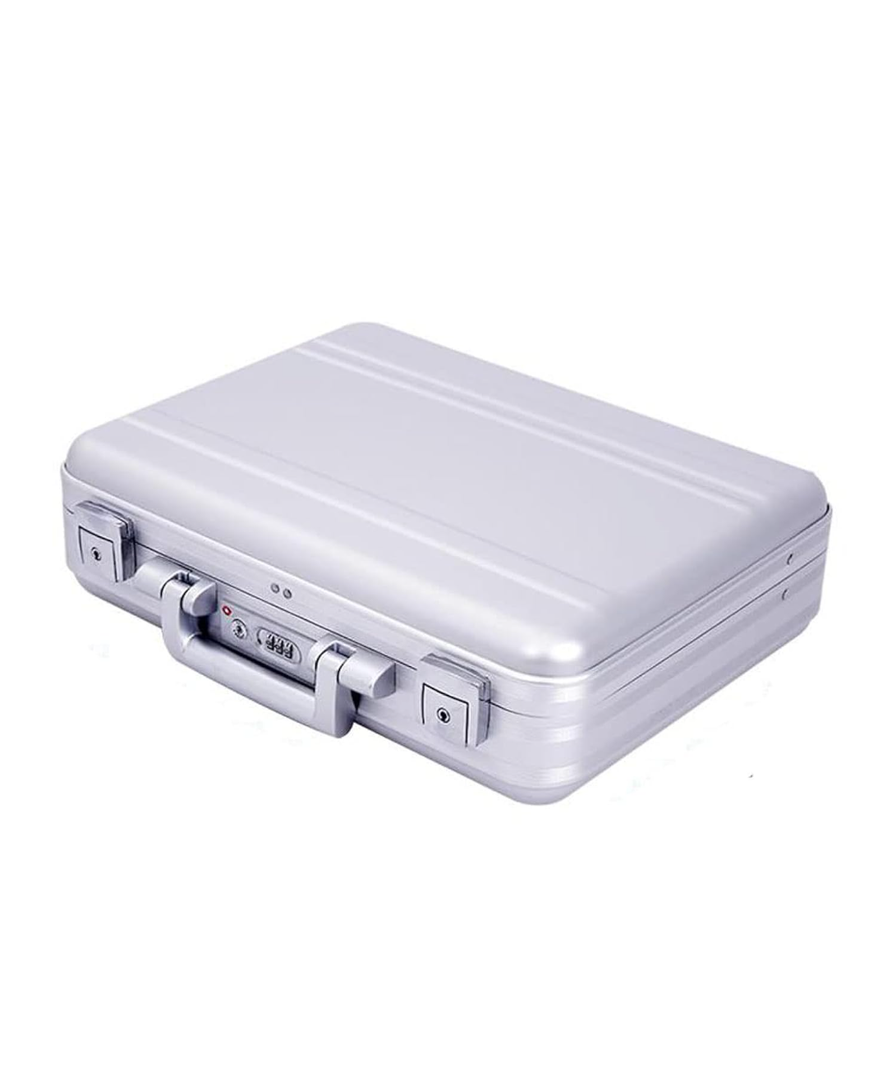 Large Aluminium Briefcase 18.1X13.8X6.1 Inch Combination TSA Lock Metal Briefcase Attache Toolbox Cash Case 15.6 Inch Notebook Briefcase Toolkit with Foam Silver
