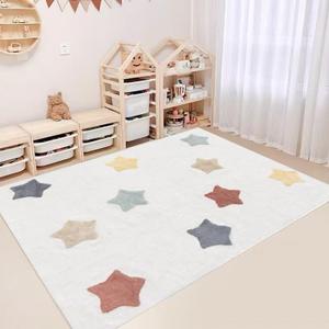 Poowe Large ABC Rug for Kids Room Boy & Girl - Colorful Alphabet Circle Area for Playroom, Nursery, Classroom, Bedroom - Non-Slip, Soft Play Mat for Baby, Neutral Toddler, Children -5Ft x 7Ft