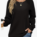 LOMON Long Sleeve Shirts for Women Dressy Casual Crewneck Cable Knit Sleeve Sweaters Lightweight Pullover Tunic Tops, Size:L