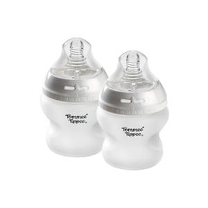 Tommee Tippee Silicone Coated Glass Baby Bottles for Feeding, 5 0z, Anti-Colic, 0+ Months, Slow Flow Breast-Like Nipple, Shatter-Proof Glass, BPA Free, Pack of 2