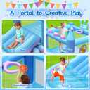 Outdoor Inflatable Water Park for Kids, PVC Water Slide Bounce House, Basketball Hoop, Ball Pit, Rings, Target Game, Jumping Castle with Blower, 133" L x 70" W x 65" H