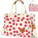 Canvas Tote Bag for Women with Pockets Crossbody Bag Tote Shoulder Handbags Casual Work Bags Everything Tote Bag (Strawberry)