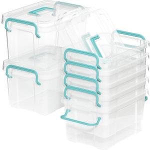 Set of 7 Pack Stackable Storage Bins with Handle, Clear Plastic Container Box,Perfects for Snacks, Tools, Cosmetics,Toys,Gadgets Organizer (Set of 7 -Random Color)