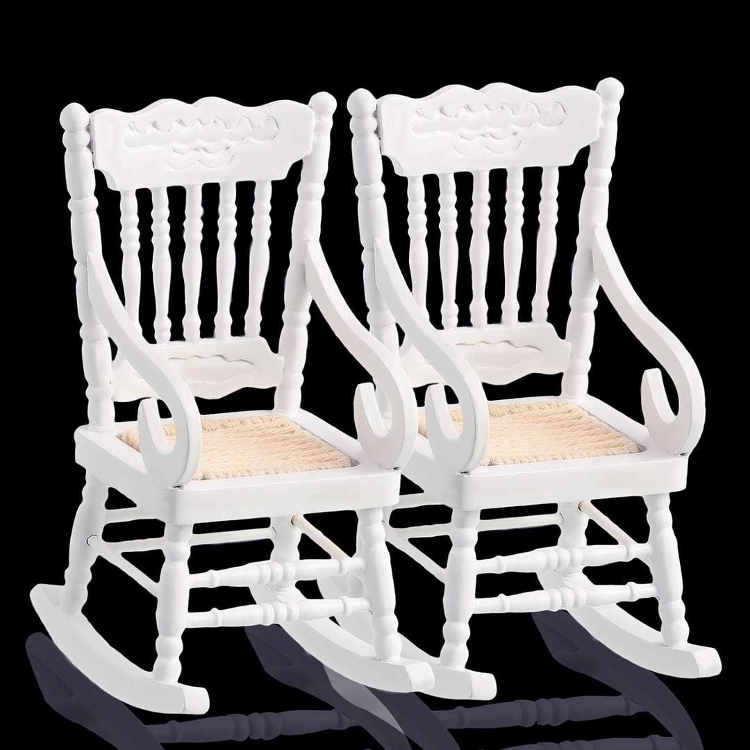 Jetec 2 Pcs Doll House Wooden Chairs 1:12 Dollhouse Rocking Chair Christmas Model Chairs Miniature Wooden Chair Mini Doll Chairs for Xmas Dollhouse Accessories Model Living Room Craft Decor
