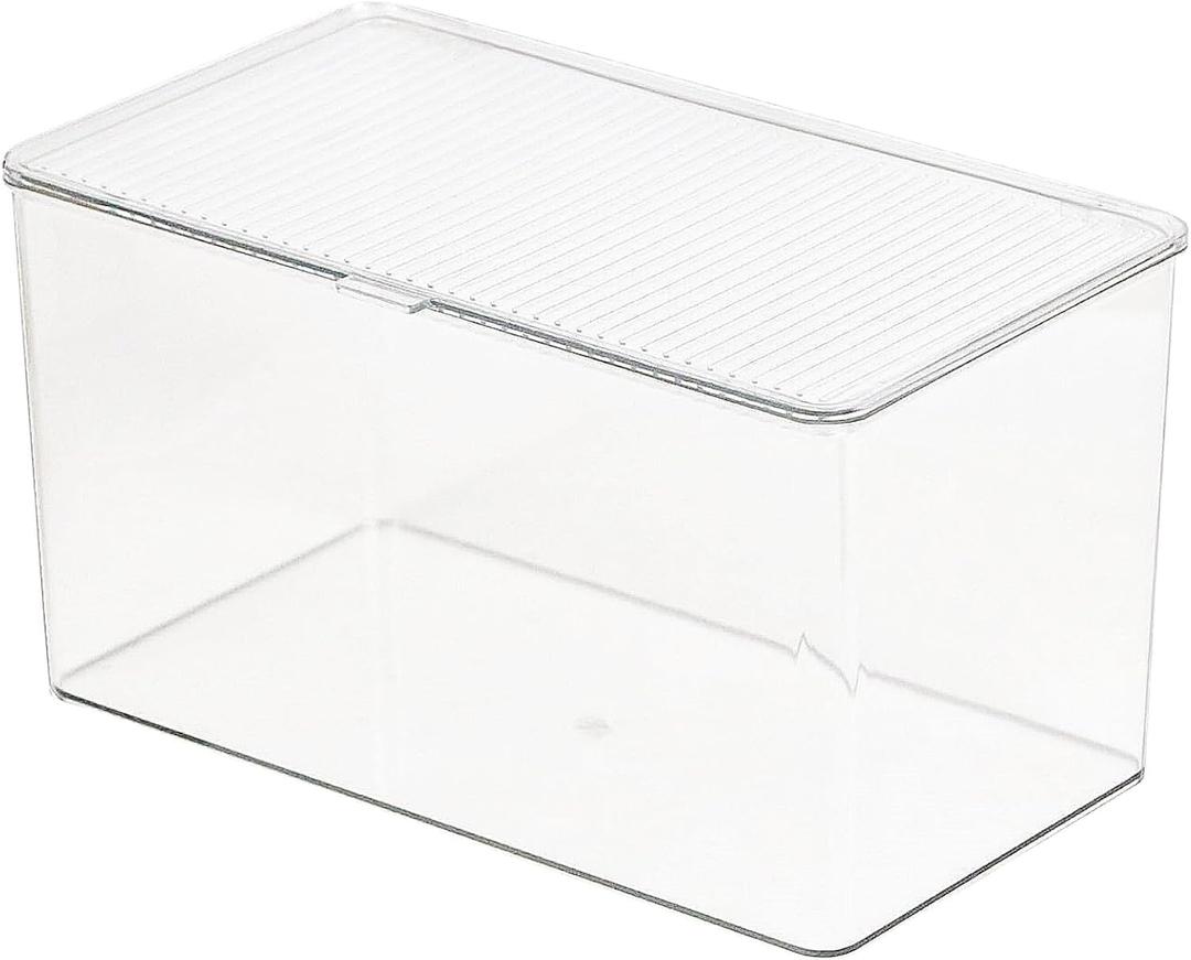 Clear Plastic Storage Bin with Lid, Organizer for Pantry, Office, Bathroom, Kitchen, Snack, Tea Bag, Coffee Container (Large)