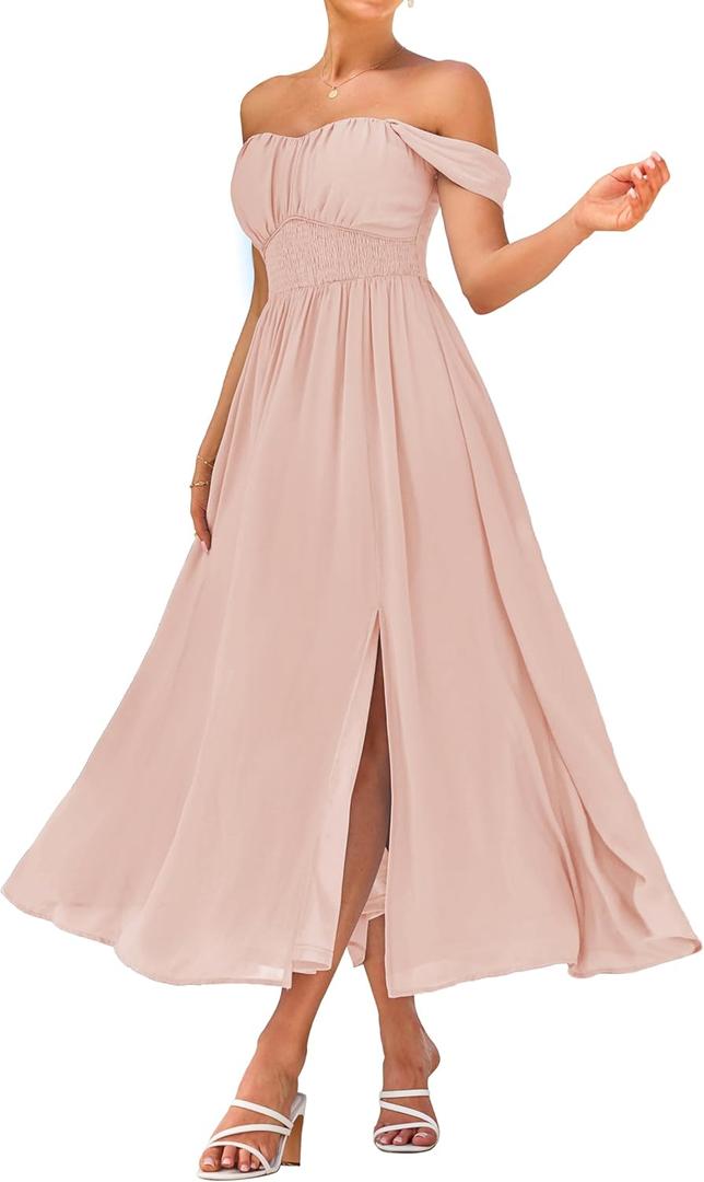 GRACE KARIN 2026 Women's Summer Floral Wedding Guest Dress,Beach Flowy A Line Maxi Off Shoulder Bridesmaid Dresses, Size XL