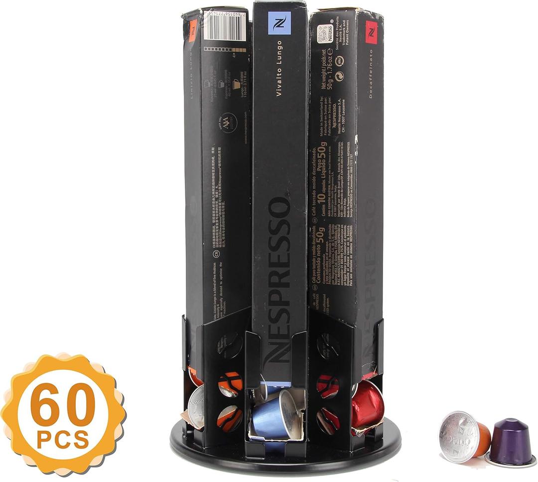 FlagShip Nespresso Originalline Pod Holders Nespresso Capsules Dispenser Holder Storage Stand Carousel Capsules Rack (60 Pods)