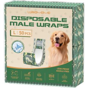Dog Diapers Male, 50 Count Large Adjustable Male Dog Diapers Disposable, Dog Belly Band, Male Dog Wraps Ideal for Doggie, Puppy, Super Absorbent & Wetness Indicator(L Same as Other Brands' M) Camouflage