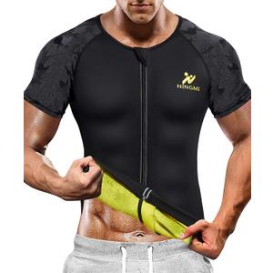 NINGMI Sauna Suit for Men Hot Sweat Suit Sauna Shirt Sweat Body Shaper Workout Neoprene Suit Zipper Short Sleeve (Black, 6XL)