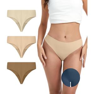 OVRUNS Camel Toe Underwear Thong for Women Cameltoe Proof Concealer Thongs No Show Panties Seamless Workout Underwear (Beige, S)