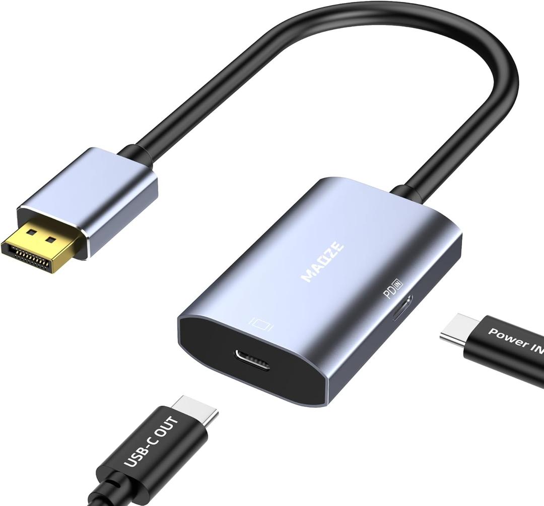 8K@30Hz / 4K@144Hz Displayport to USB-C Adapter with PD 65W Charging, Graphene Cable Display Port Male to Type-C Female for USBC Monitor, Compatible for MacBook Pro/Air, iMac