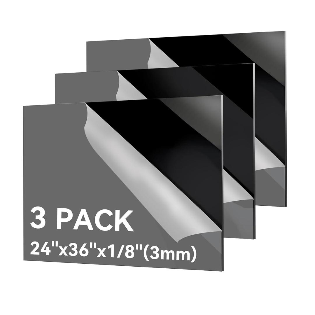 Black Plexiglass Sheets 1/8 inch Thick-24 x36 Acrylic Sheets,Pack of 3-Easy to Cut with Saw or Drill, Ideal for Signs,Crafting & Home Projects