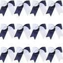 8 Inch 2 Colors Jumbo Cheerleader Bows Ponytail Holder Cheerleading Bows Hair (Navy blue/White) 12 piece