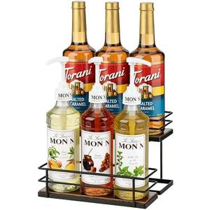 EFYSE Coffee Syrup Organizer rack, 2 Tier Syrup Holder(6 Bottle Capacity) for coffee bar syrup storage,kitchen condiment organization and wine display.