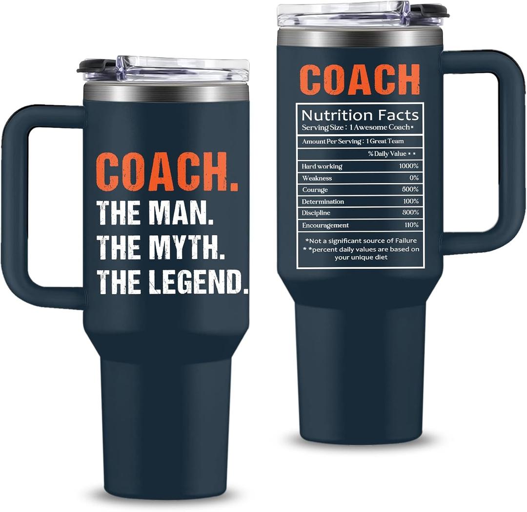 Coach Gifts - 30 Oz Coach Nutriton Facts Tumbler, The Man The Myth The Legend - Christmas Birthday Cheer Coachs Gifts, Soccer Softball Basketball Swim Coachs Appreciation Gift for Him